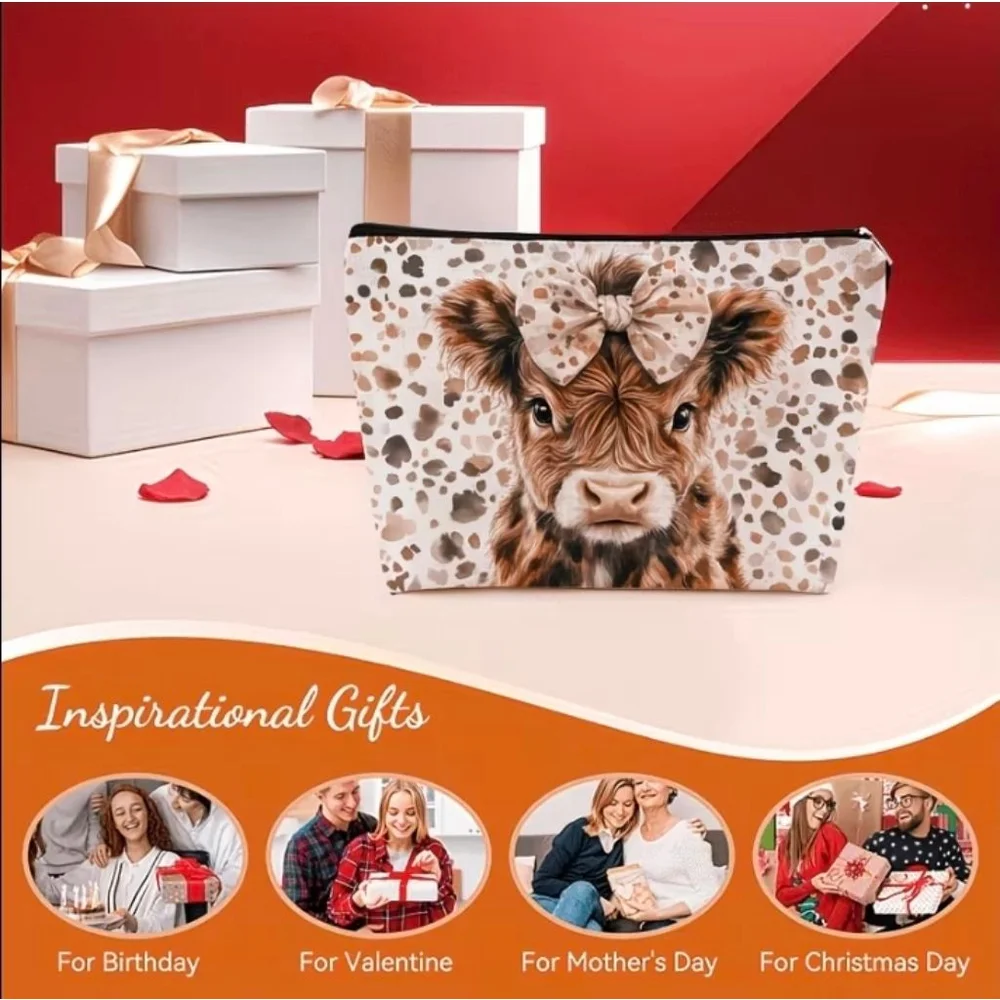 Women's Highland Cow Cosmetic Bag One Size Brown Beige